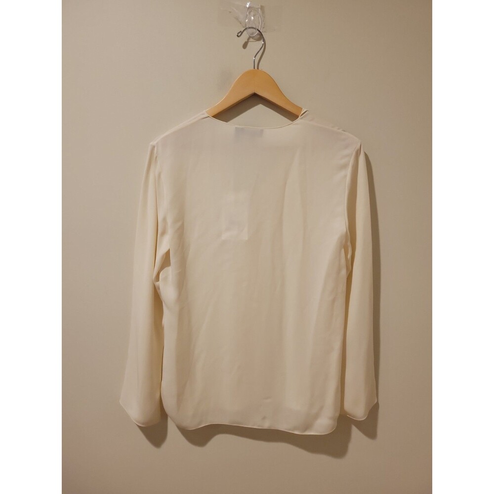 NWT Theory Overlap Top Women’s P/XS Ivory Classic Georgette Long Sleeve Blouse - Picture 8 of 10